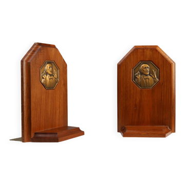 French Art Deco Bookends in Wood and Bronze, circa 1920