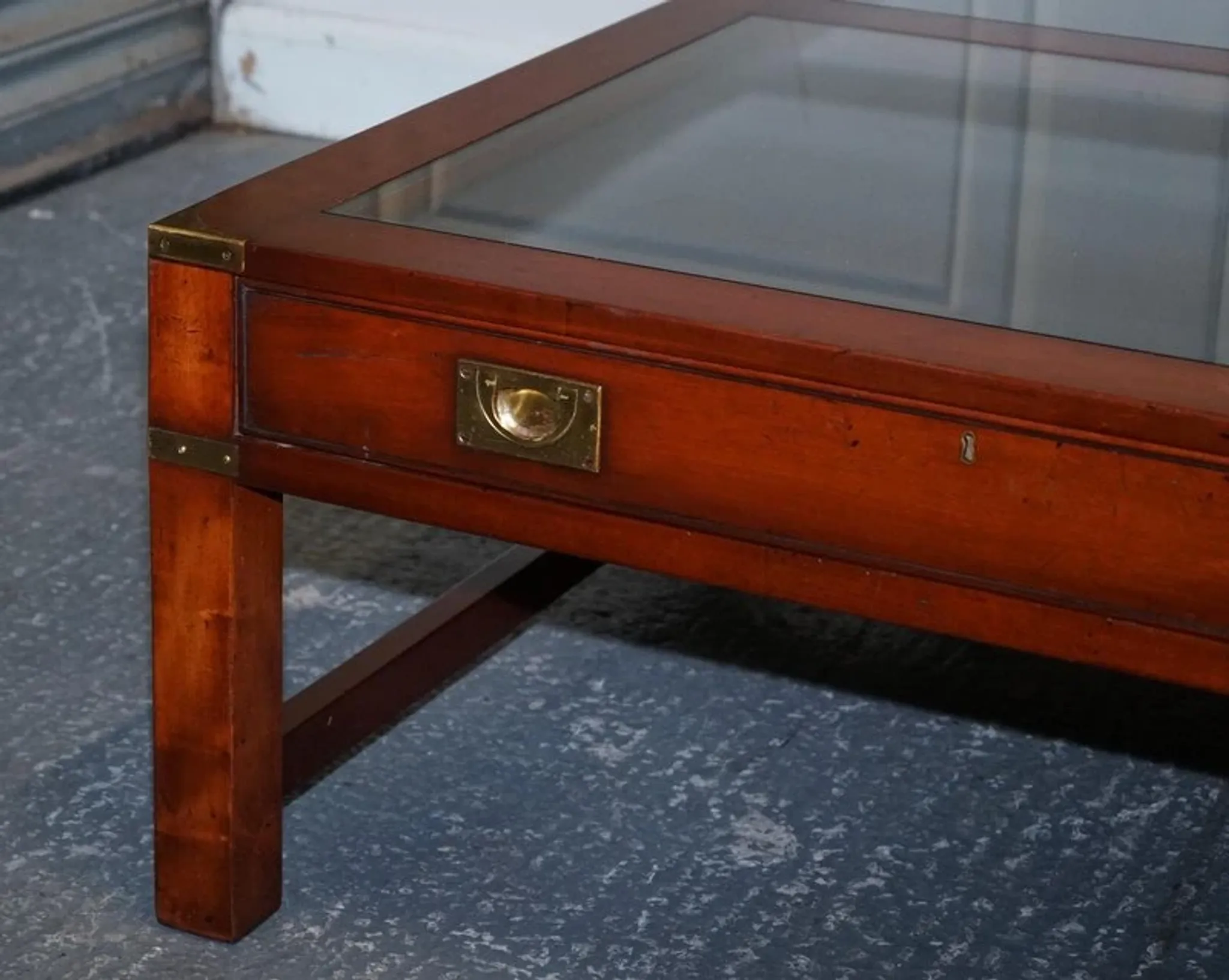 Very Large Coffee Table with Marquetry Glass Panels by Kennedy Harrods