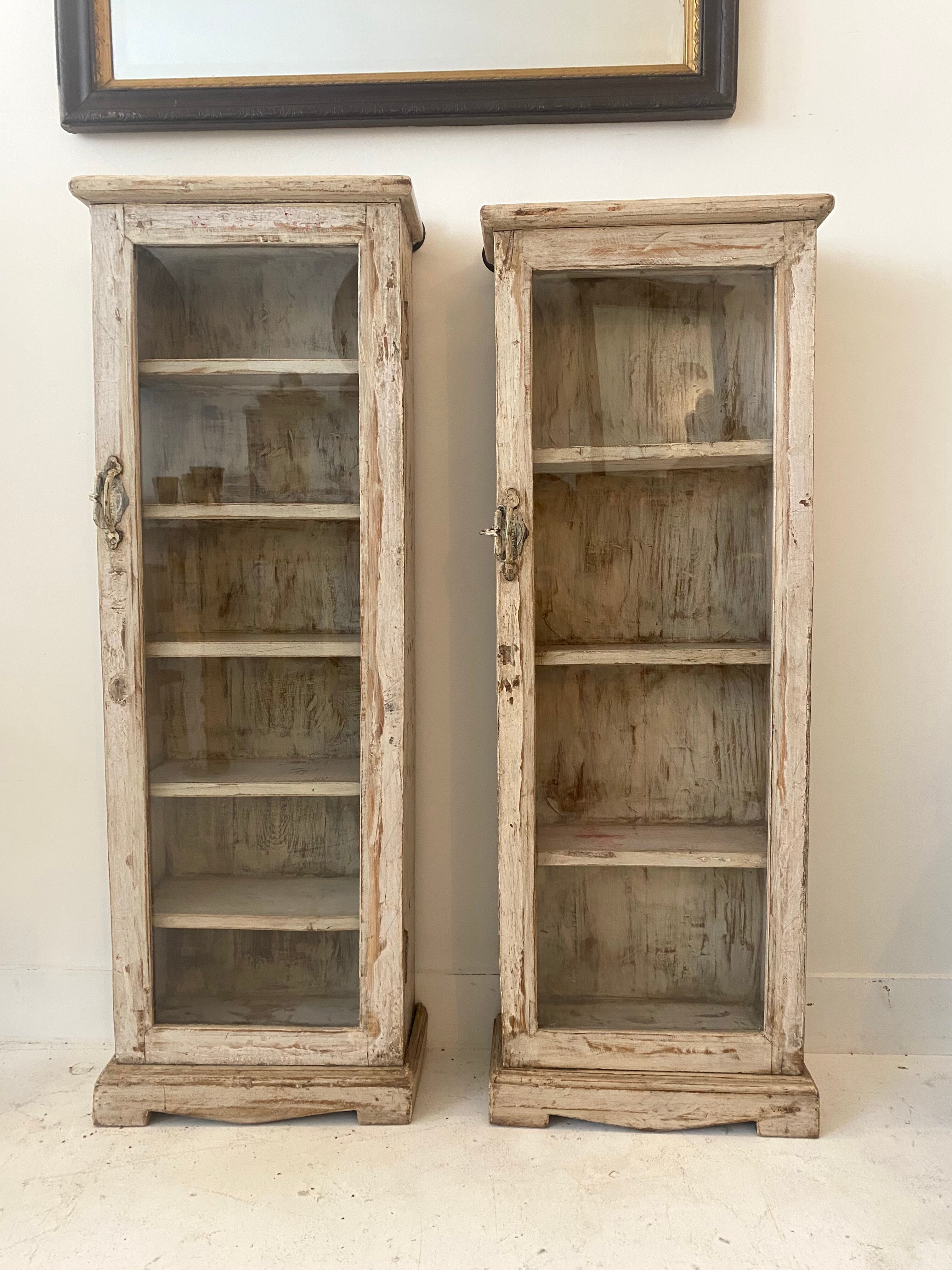 Wall display case in cream lacquered teak