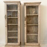 Wall display case in cream lacquered teak