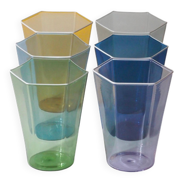 Set of six "Esagonali" glasses by Venini Murano, created by Carlo Scarpa.