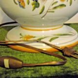 Old ceramic table lamp from Vieux Rodez, floral base, fabric lampshade 3198