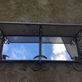 Wall coat rack, wrought iron hook with vintage mirror.