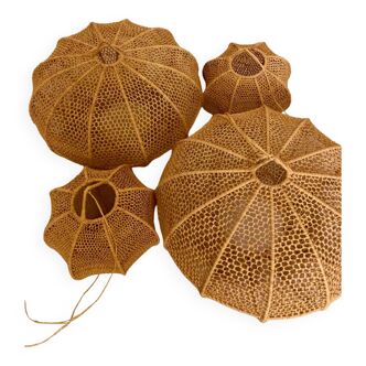 Set of 4 pendant lamps fixtures in raffia