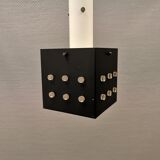Space-Age square hanging lamp in white and black lacquered metal.