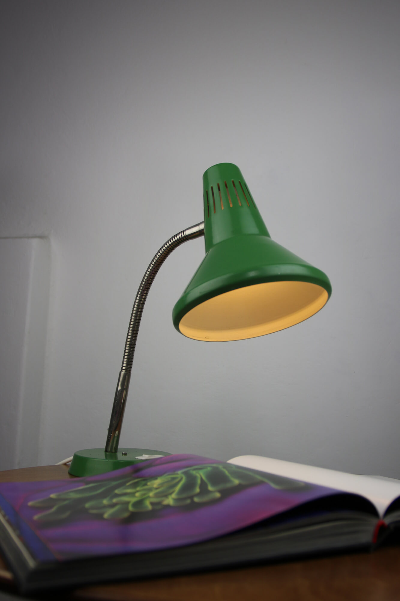 Adjustable Desk Lamp in Green Painted Metal and Chrome-Plated Spiral Arm from TEP, 1970s