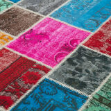 Handwoven anatolian contemporary 206 cm x 305 cm multicolor patchwork carpet