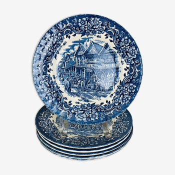 6 assiettes terre de fer bleues Royal Tudor modèle 17th century England ironstone