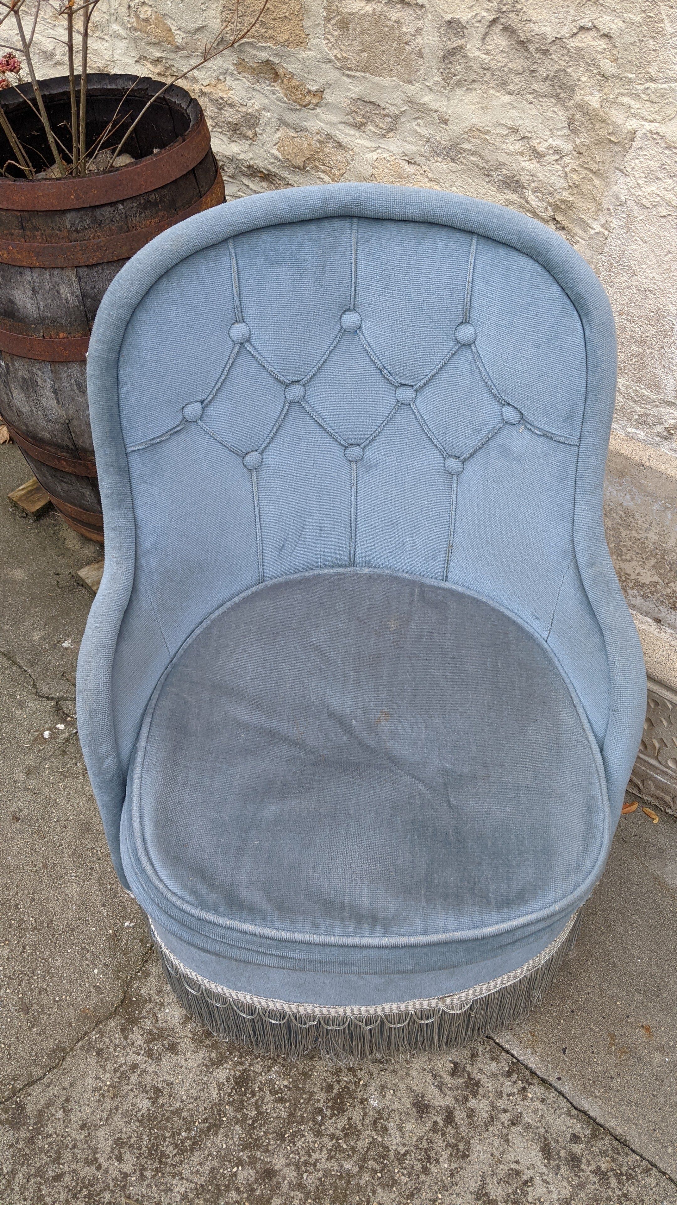 Chauffeuse velours bleu lagon