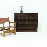 Brutalist Armchair in Pine and Cognac Leather 1960s