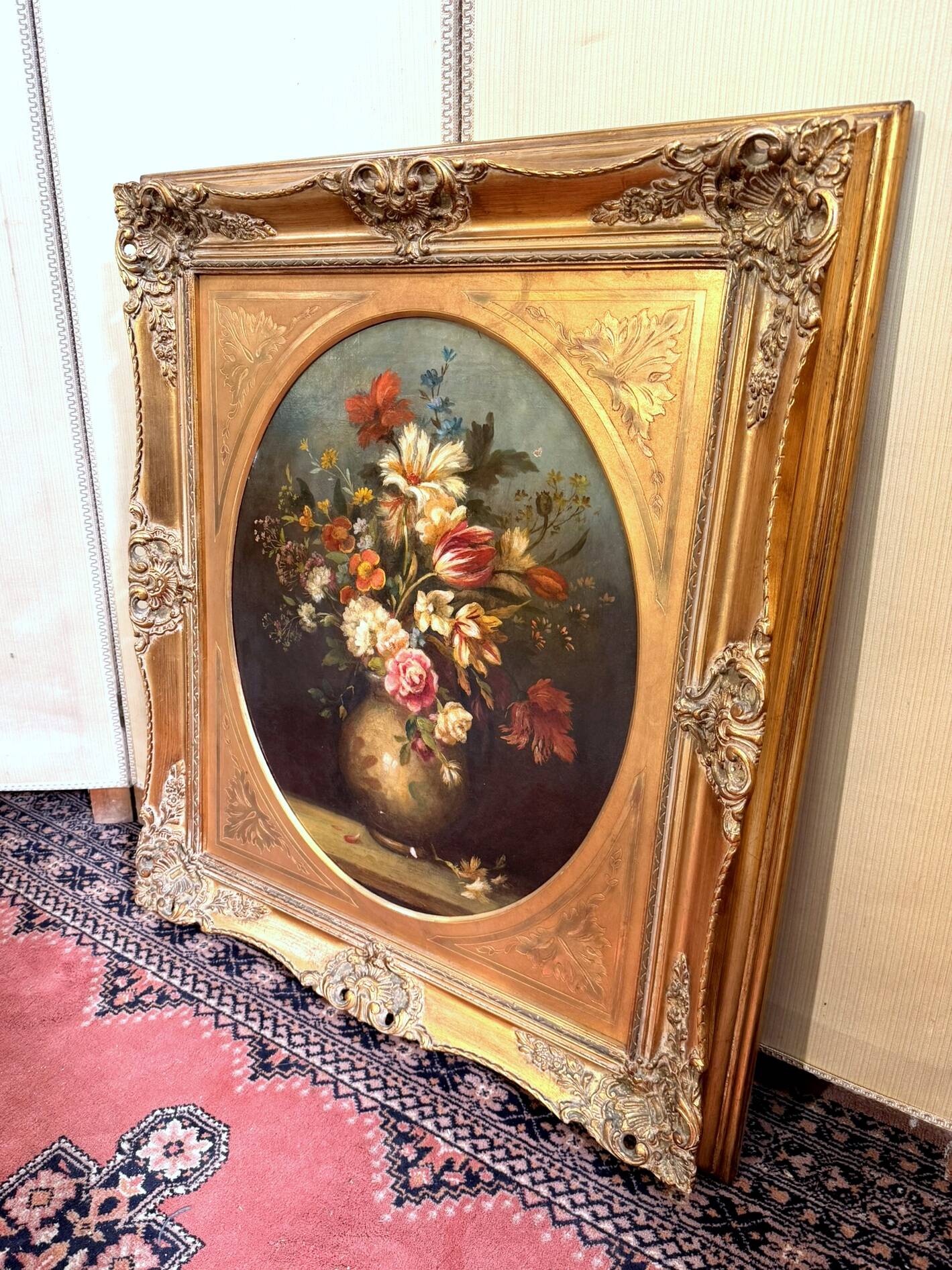 Tableau huile sur toile XXème : nature morte aux fleurs
