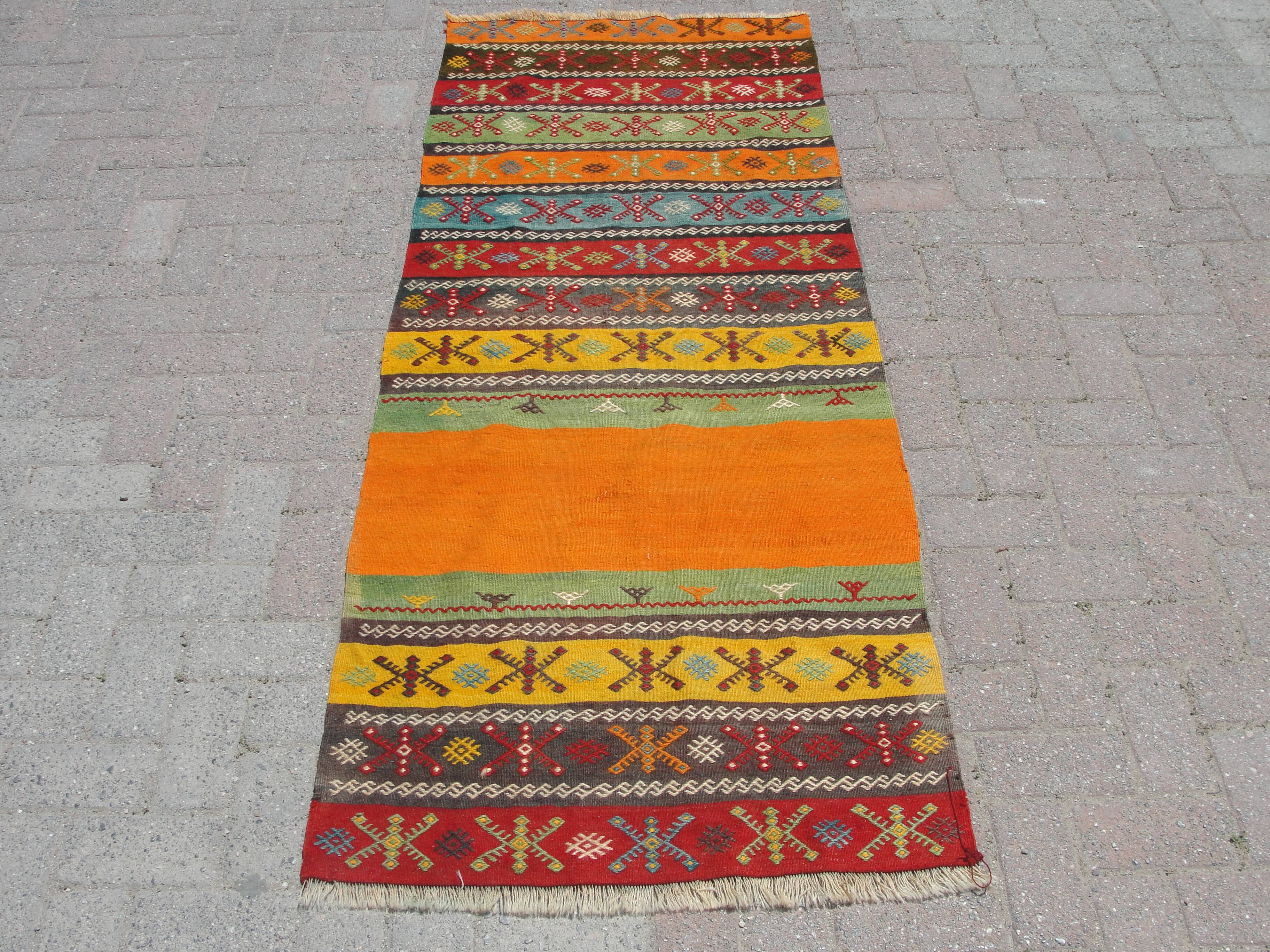 Handmade wool runner kilim rug