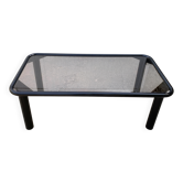 Vintage black tubular coffee table with smoked glass by Yves Boutboul, 1980.