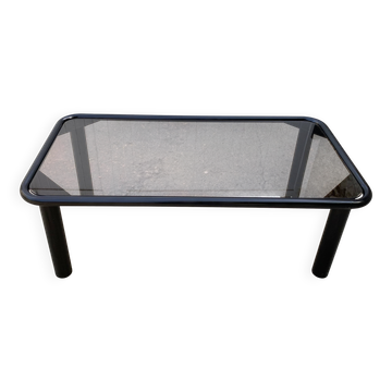 Vintage black tubular coffee table with smoked glass by Yves Boutboul, 1980.