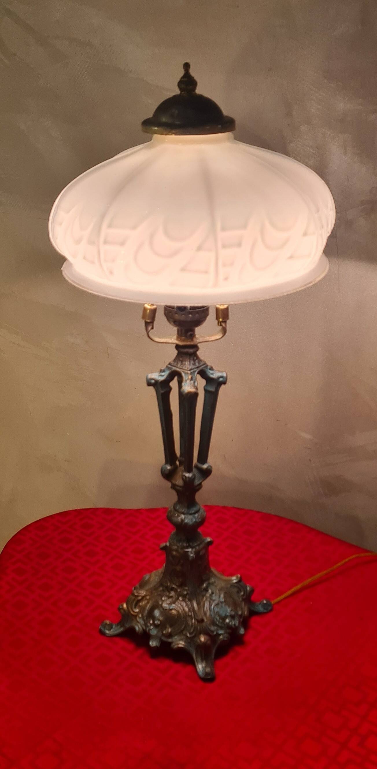 old lamp patina bronze steel and white opaline art deco 43x22