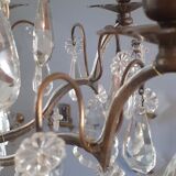 Lustre XIX ème six lumières en bronze et pampilles