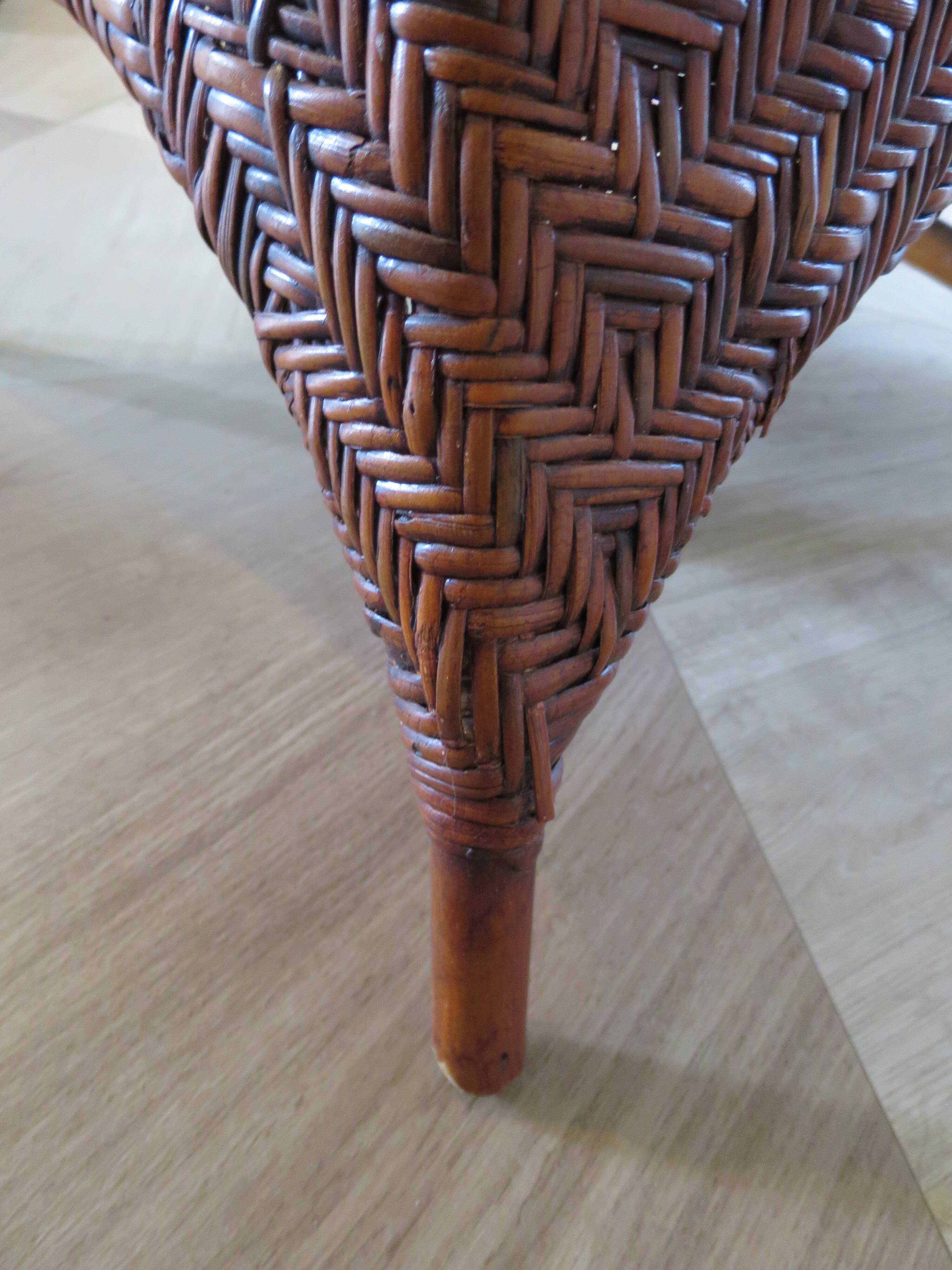 Two-seater banquette in woven rattan, wood and bamboo, 1980s.