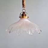 Suspension art déco en verre transparent festonné, années 1920-30