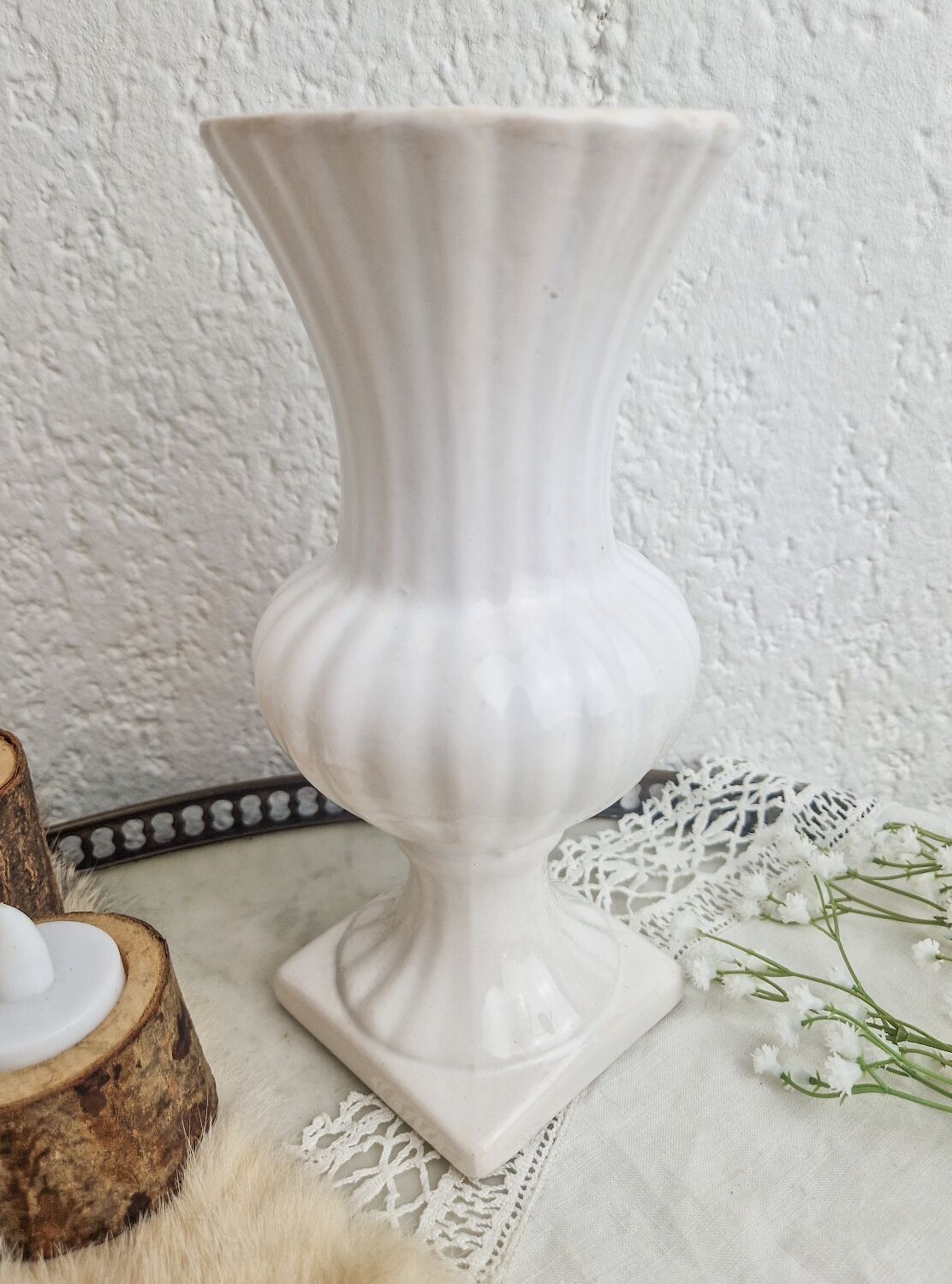 Medici style vase in vintage white ceramic
