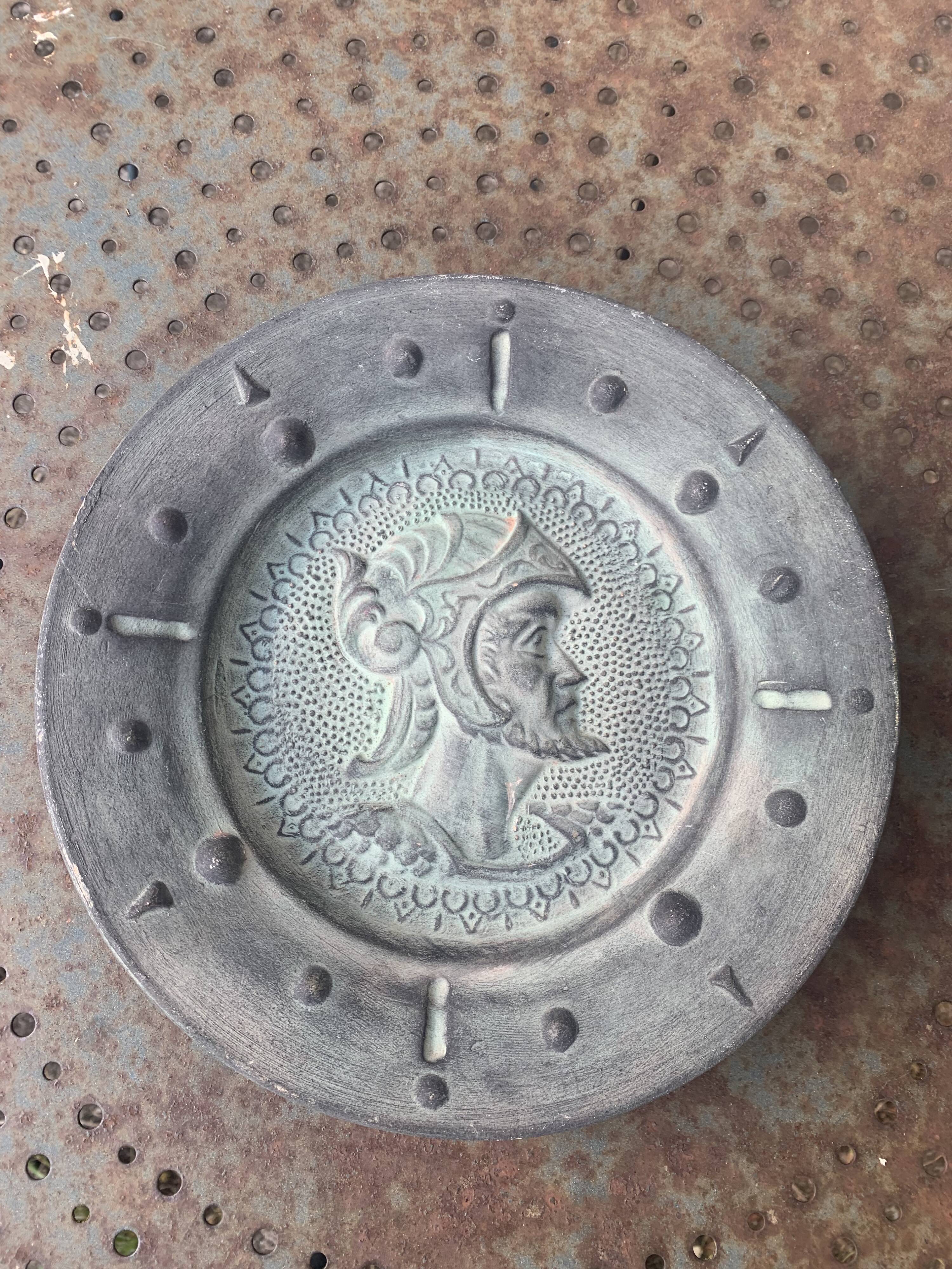 Decorative plate of a Greco-Roman soldier, terracotta, vintage