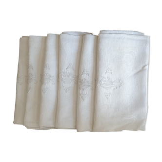 6 serviettes lin brodées iris Monogramme PD