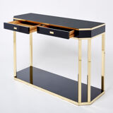 Pair of black lacquered consoles and brass 1970