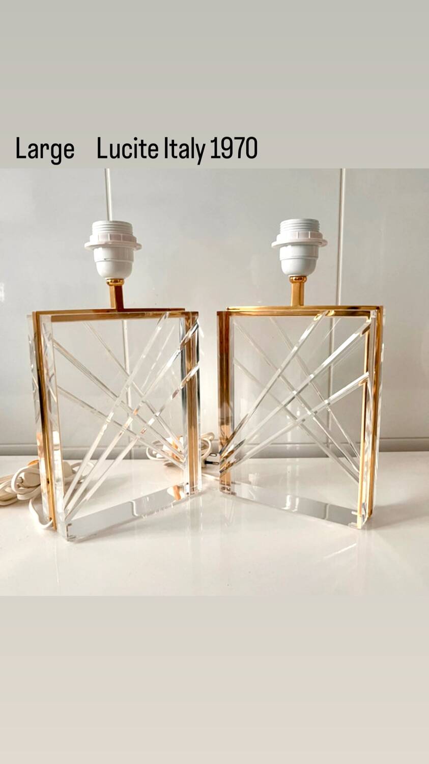 Pair of Lucite and gilt table lamps, Italy 1970