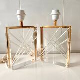 Pair of Lucite and gilt table lamps, Italy 1970