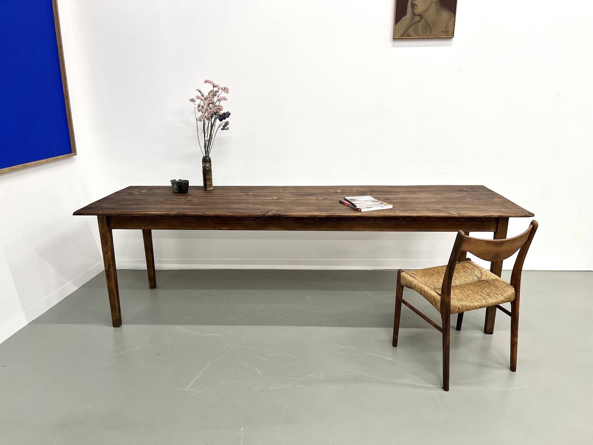 Large solid pine farmhouse table with spindle legs