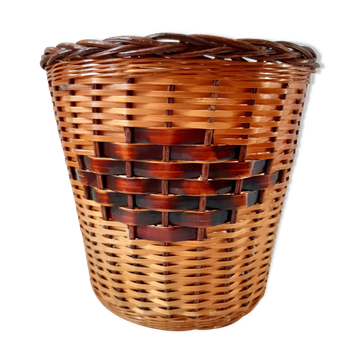 Cache pot en rotin années 70