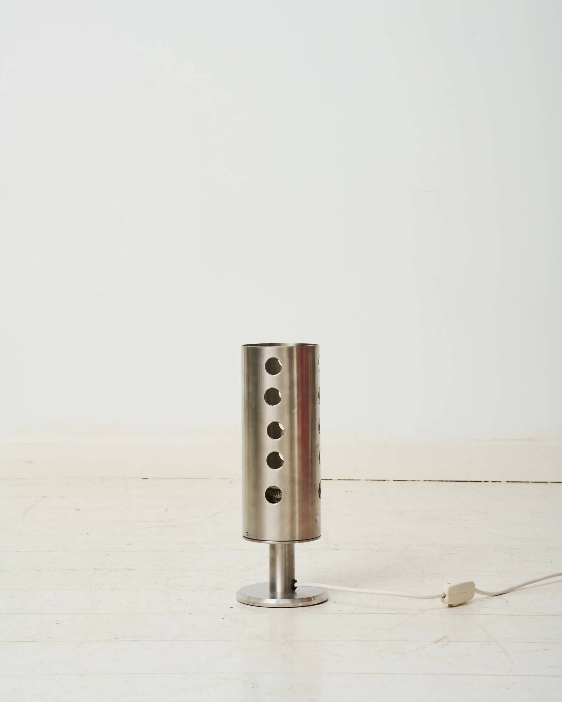 Table lamp in brushed aluminium with cut-outs, 1980-1990s
