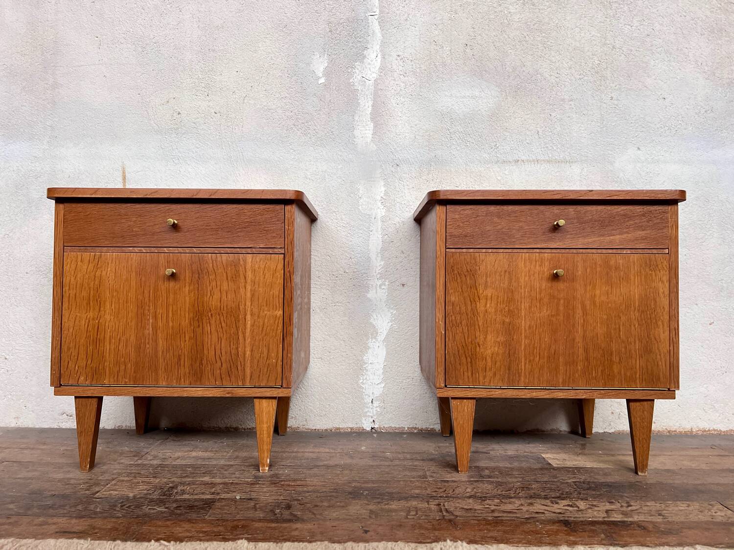 Pair of vintage oak bedside tables, 1960s