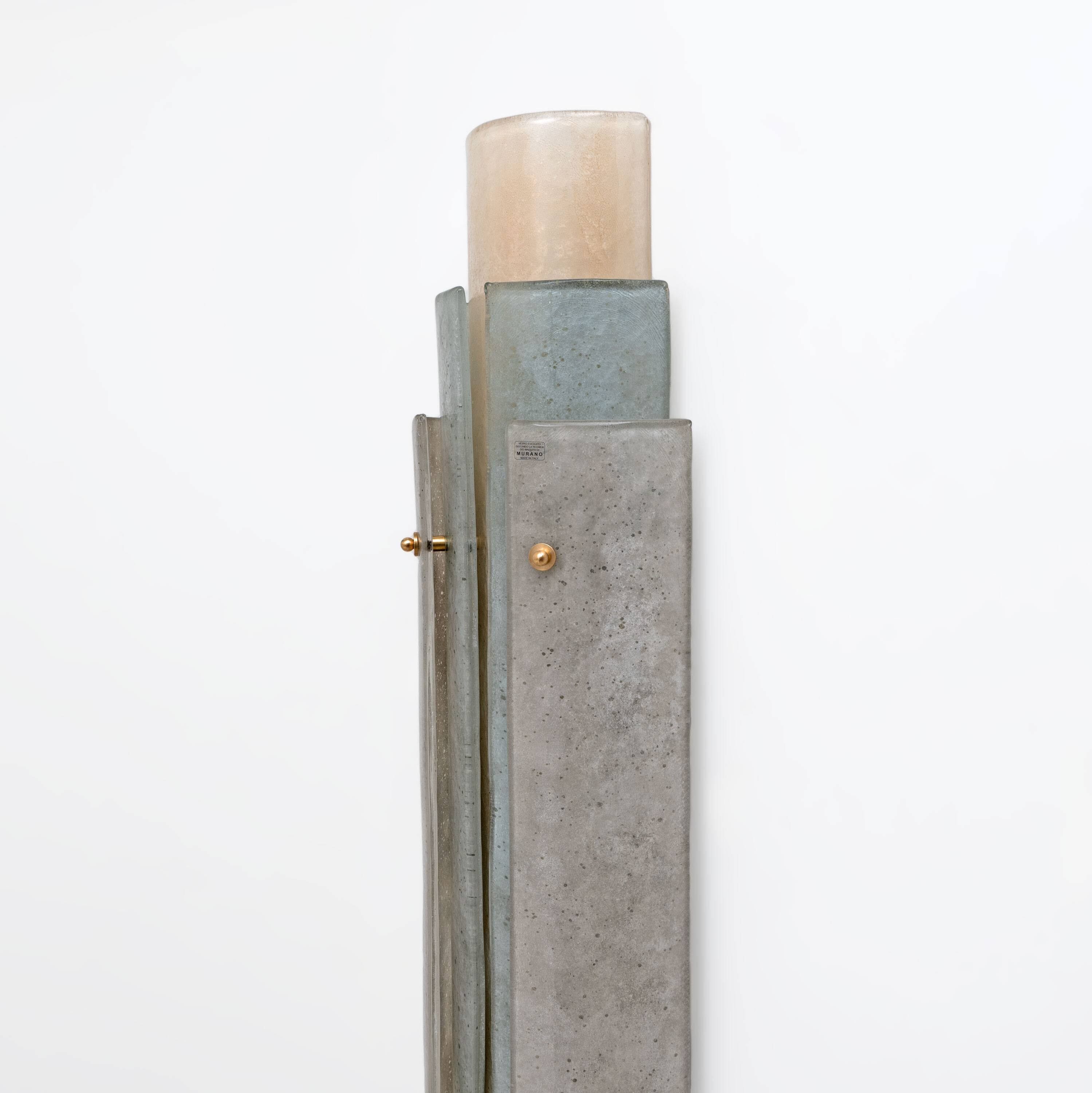 Pair of Murano Scavo Glass Wall Lamps with Brass Details