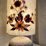 Large vintage 1960-70 chamotte ceramic ball lamp, dried flower lampshade