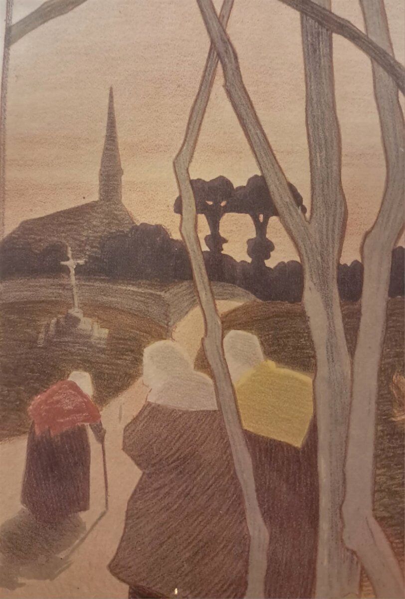 Paul Balluriau, "Twilight", signed lithograph, late 19th century.