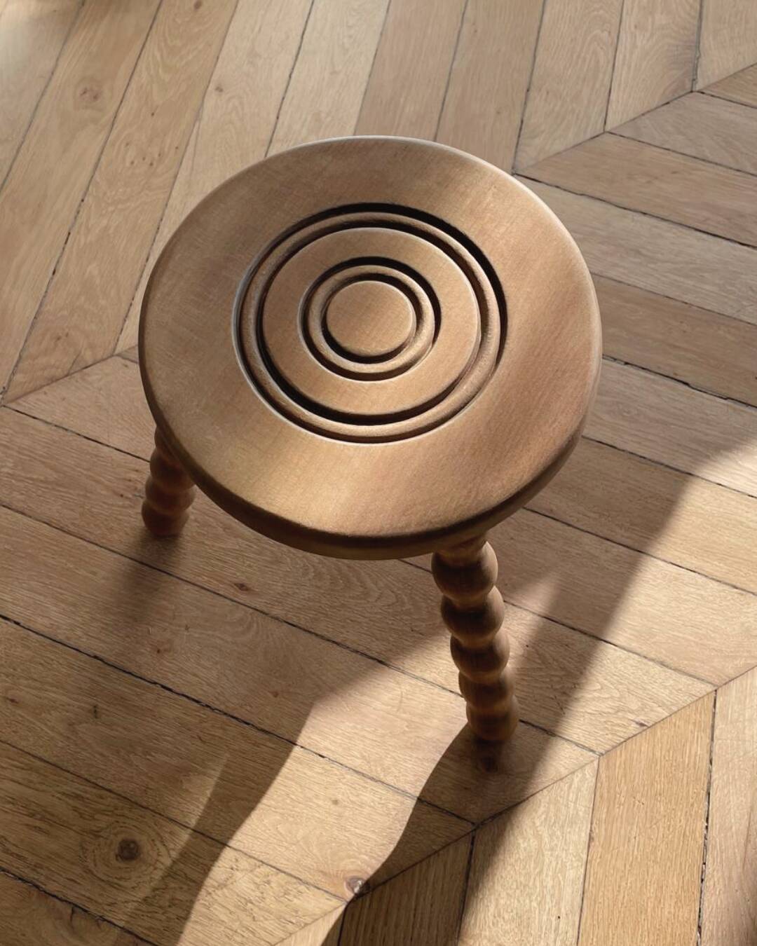 Small tripod/ bedside table/ renovated vintage stool, turned wood, year