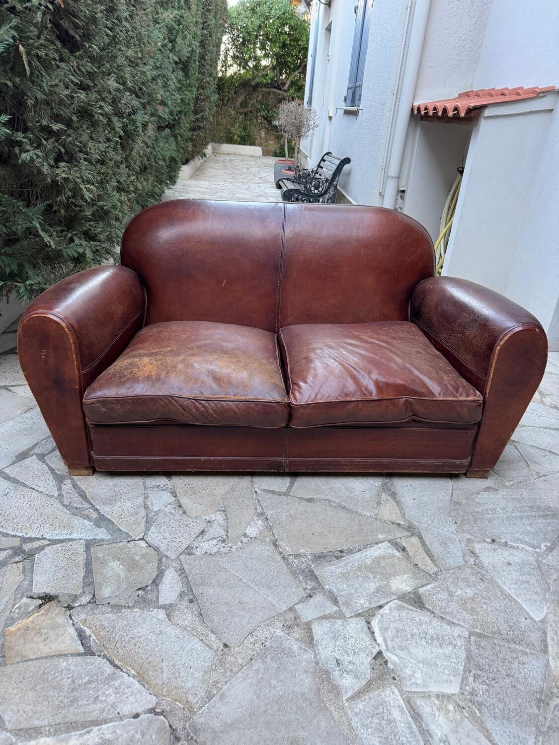 Ensemble Club authentique années 50 – Canapé + 2 fauteuils en cuir