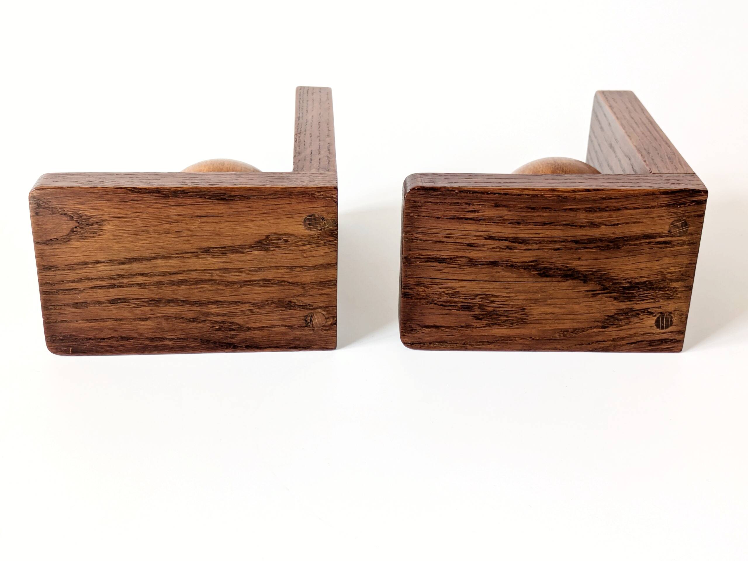 Pair of antique oak ball bookends, Midcentury Art Deco