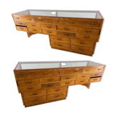 2 Showcases furniture of loom with drawers oak wood jewelry Art Deco 1930' compass feet