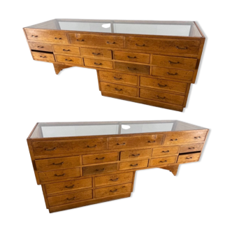 2 Showcases furniture of loom with drawers oak wood jewelry Art Deco 1930' compass feet