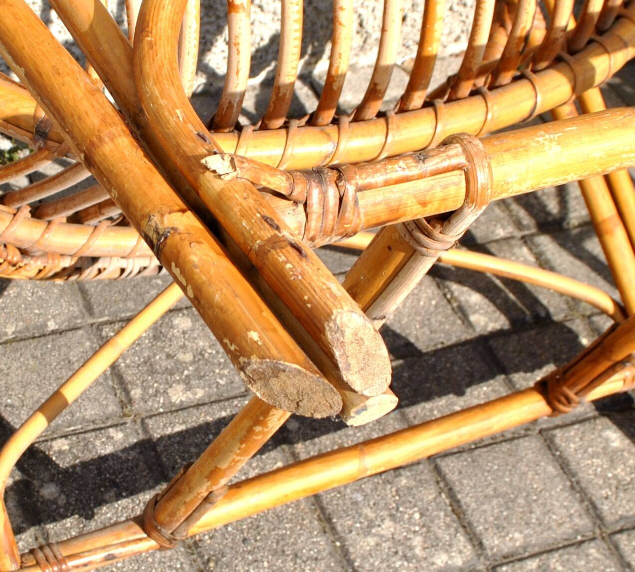 Vintage balcony garden furniture armchairs and table bamboo and rattan 1960