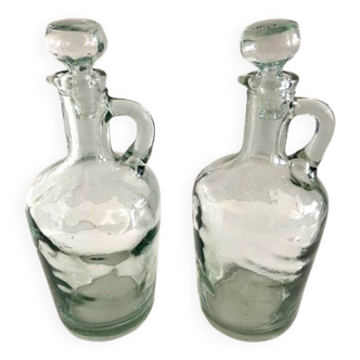 2 Carafes Vintages 70' Bouteilles Verseuses Pichets Huile d'Olive Vinaigre Art