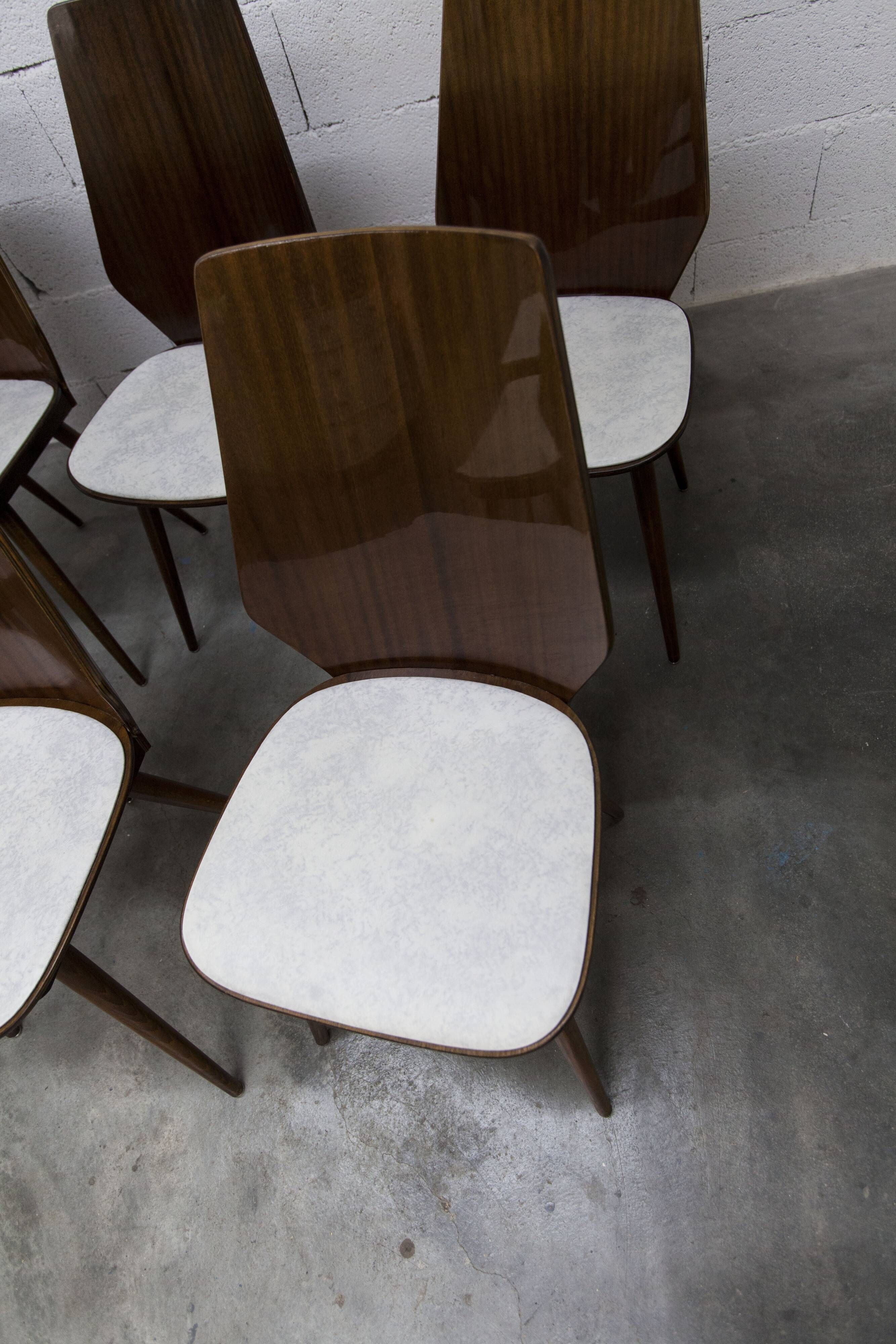 Set of 6 Baumann model 840 G2S chairs in varnished mahogany finish, 1963