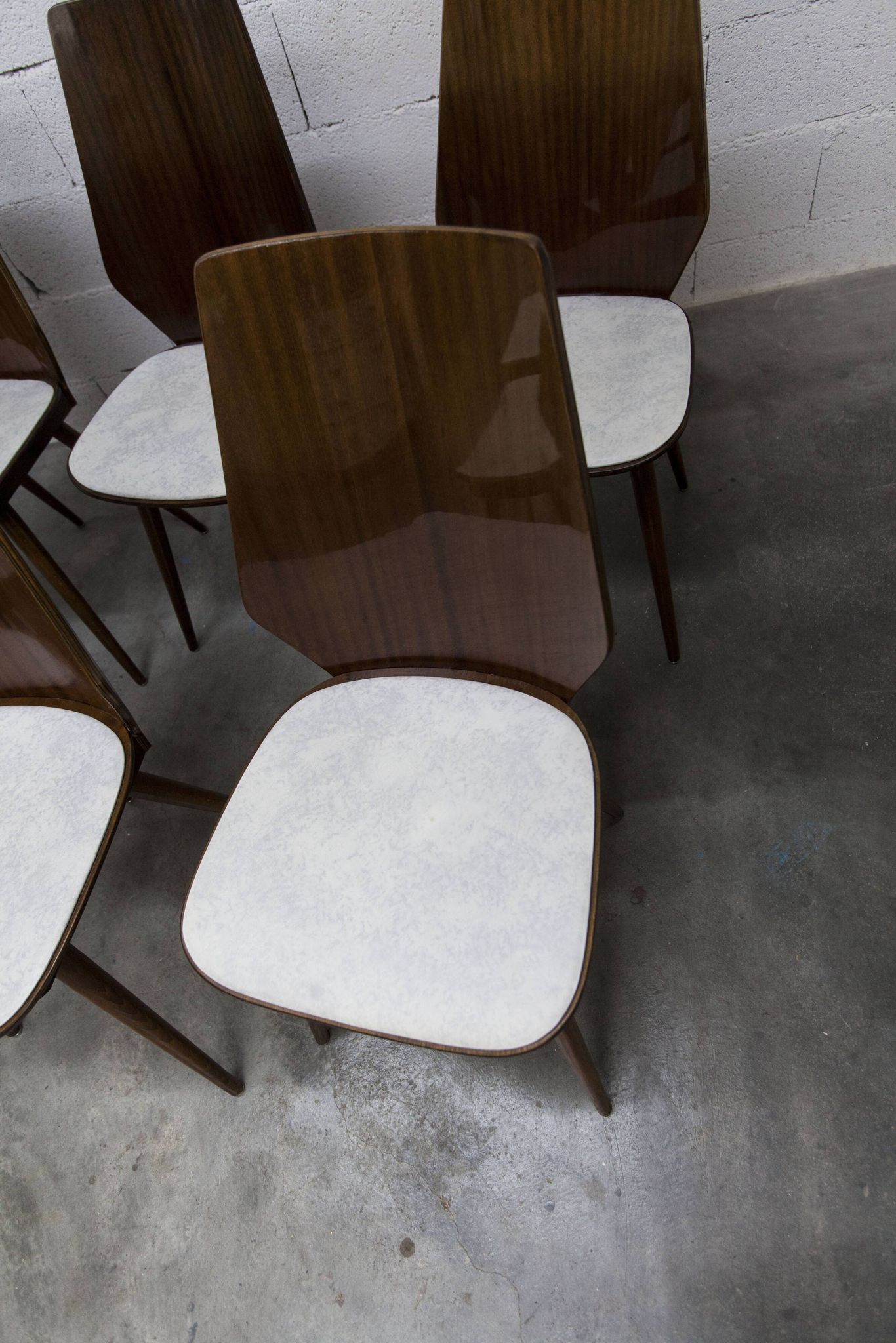 Set of 6 Baumann model 840 G2S chairs in varnished mahogany finish, 1963