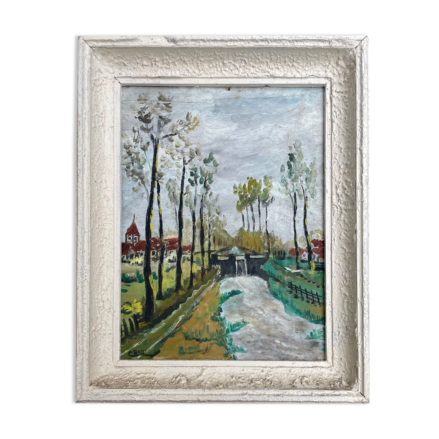 Old landscape painting in the taste of Utrillo XXth