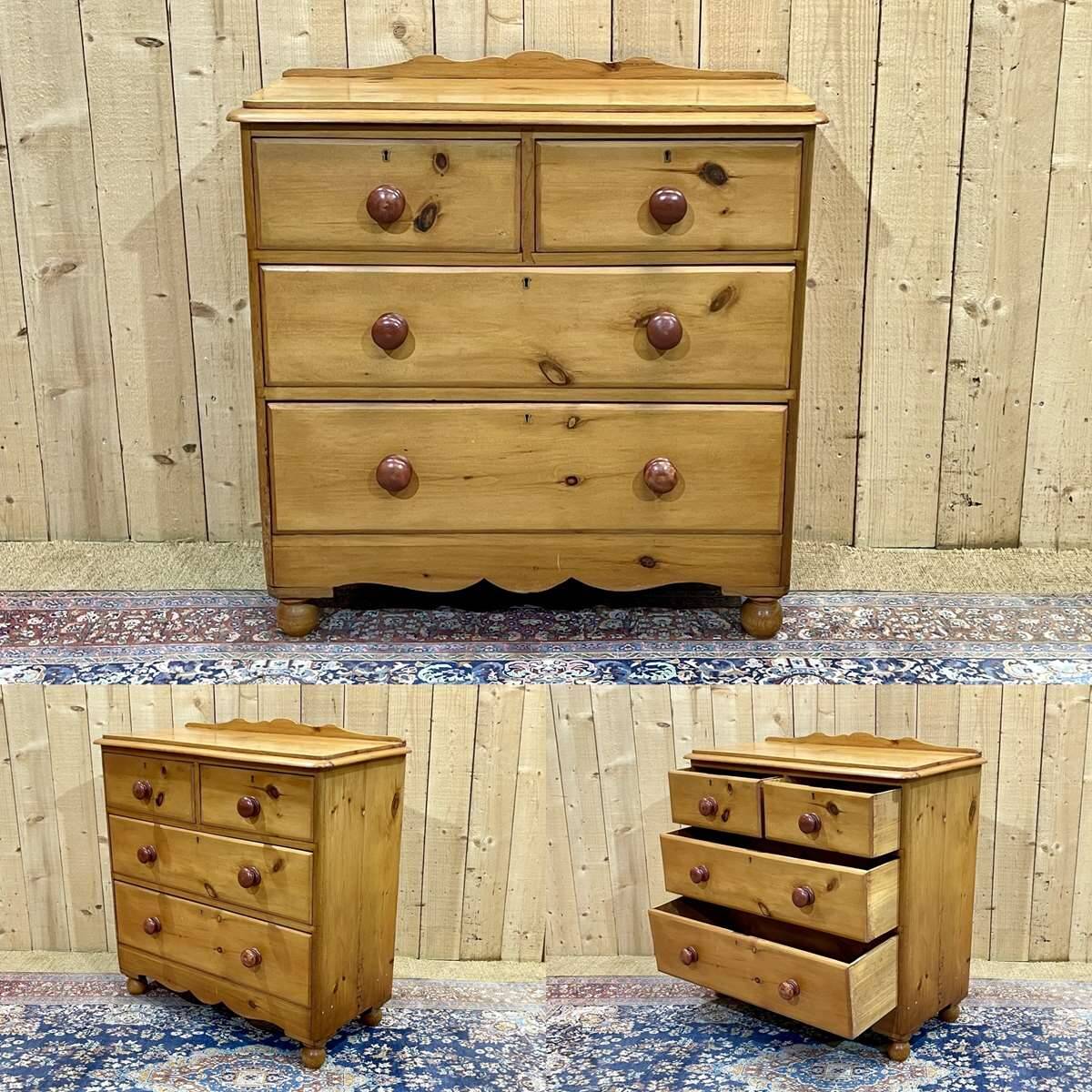 English chest of drawers in pine from the end of the 19th century, 4 drawers