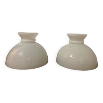 2 globes vintage suspension opaline couleur blanc de lait