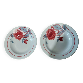 Pair of deep plates Sarreguemines Cuivror 20th century