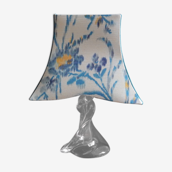 Lampe de table Abat-jour tissu Ikat et son pied en cristal