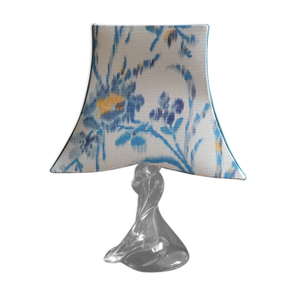 Lampe de table Abat-jour tissu Ikat et son pied en cristal